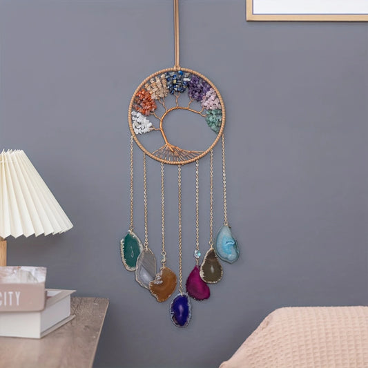 Colorful Crystal Tree of Life Wind Chimes with Chakra Stones - Home Decor