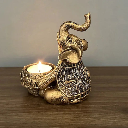 Elephant Trunks Up Sculpture Tealight Candle Holder