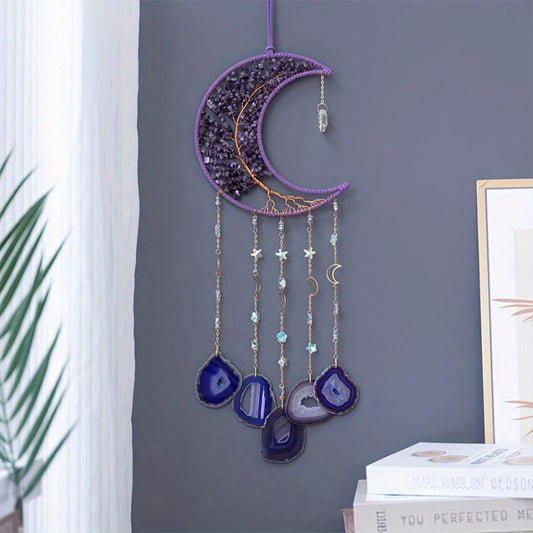 Crescent Moon Amethyst Stone Tree of Life Wall Decor