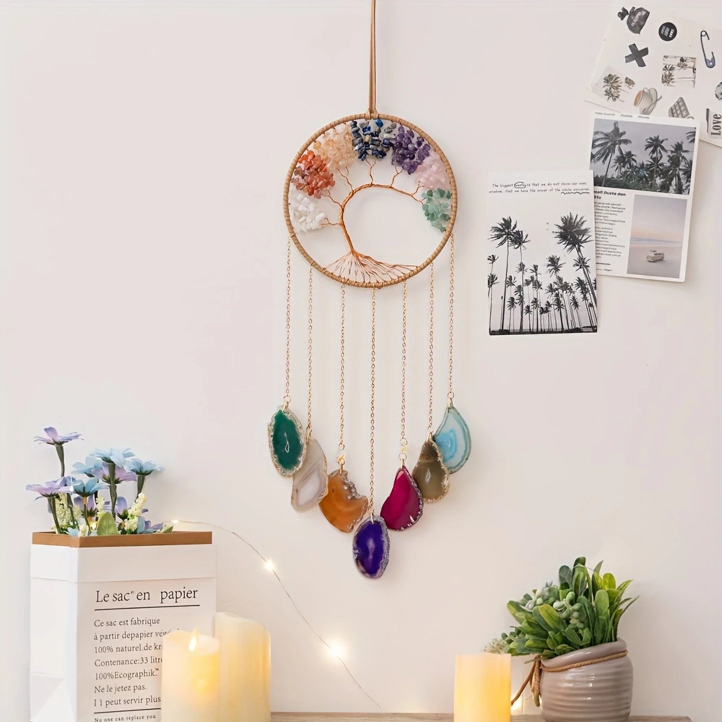 Colorful Crystal Tree of Life Wind Chimes with Chakra Stones - Home Decor