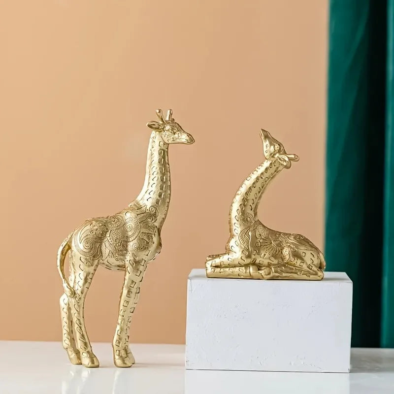 2pcs/set Giraffe Ornament, Golden Statue Art