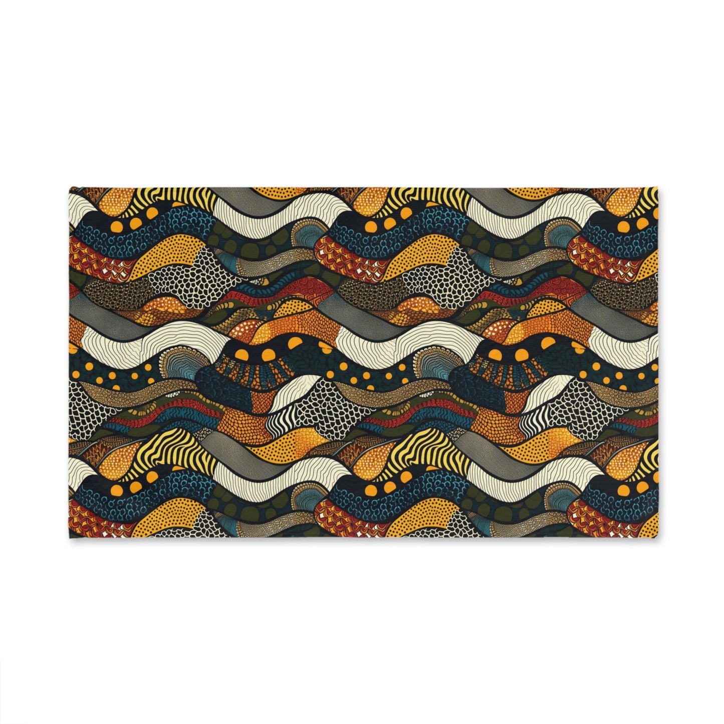 Abstract snakeskin pattern with wavy, multicolored polka dot pattern on a white background