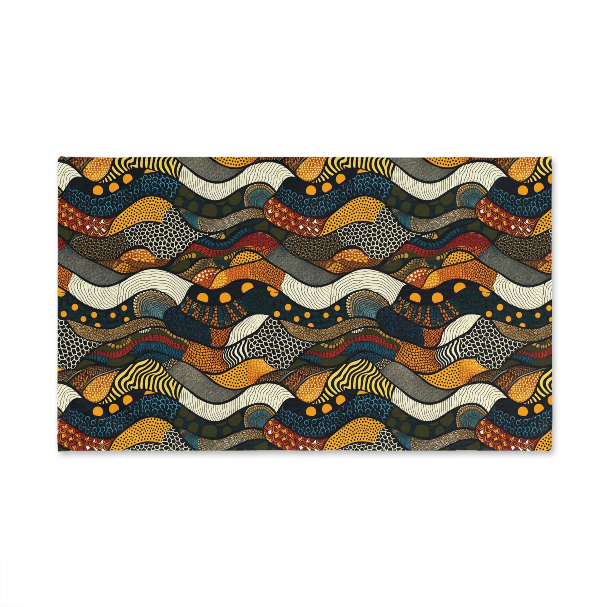 Abstract snakeskin pattern with wavy, multicolored polka dot pattern on a white background