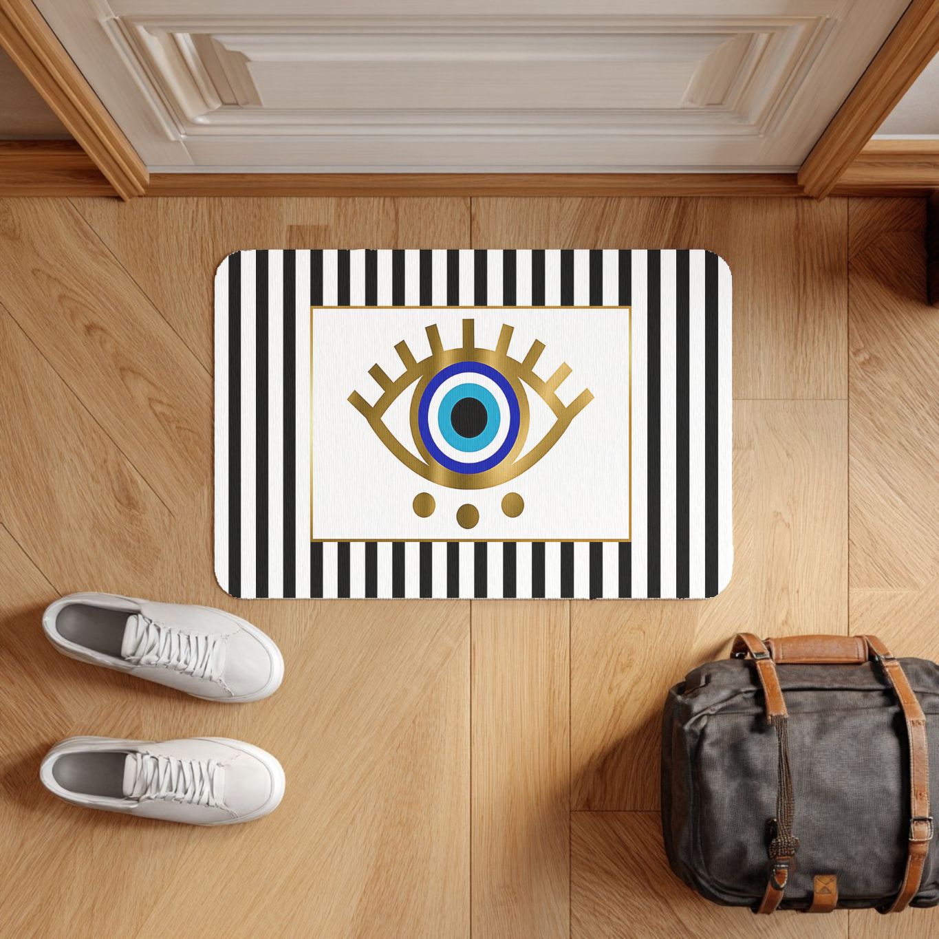 Evil eye protection rug near front door