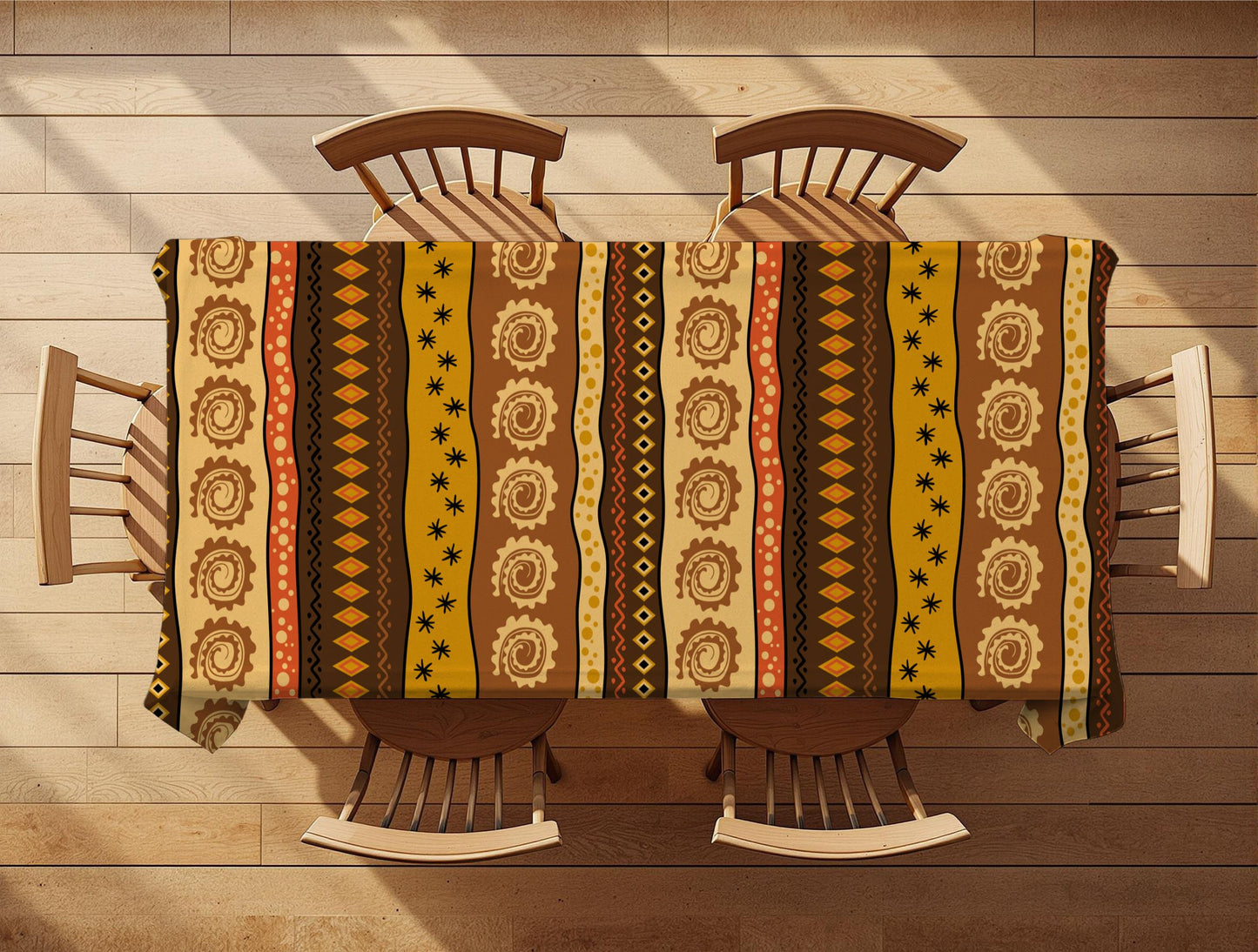 African mudcloth print tablecloth on dining table