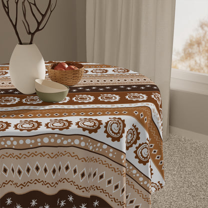 Earth tone African table cover with geometric patterns
