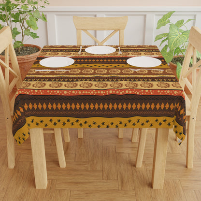 Boho tribal pattern tablecloth in modern kitchen