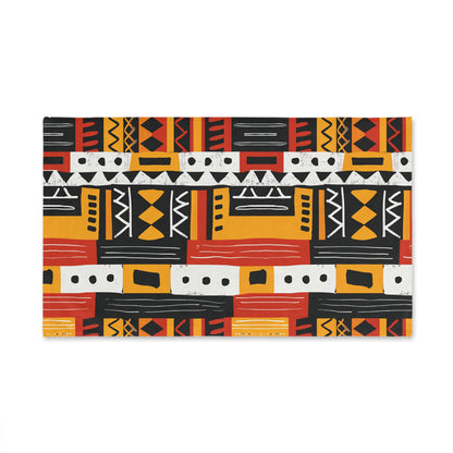 Patterned hand towel with geometric design on a white background