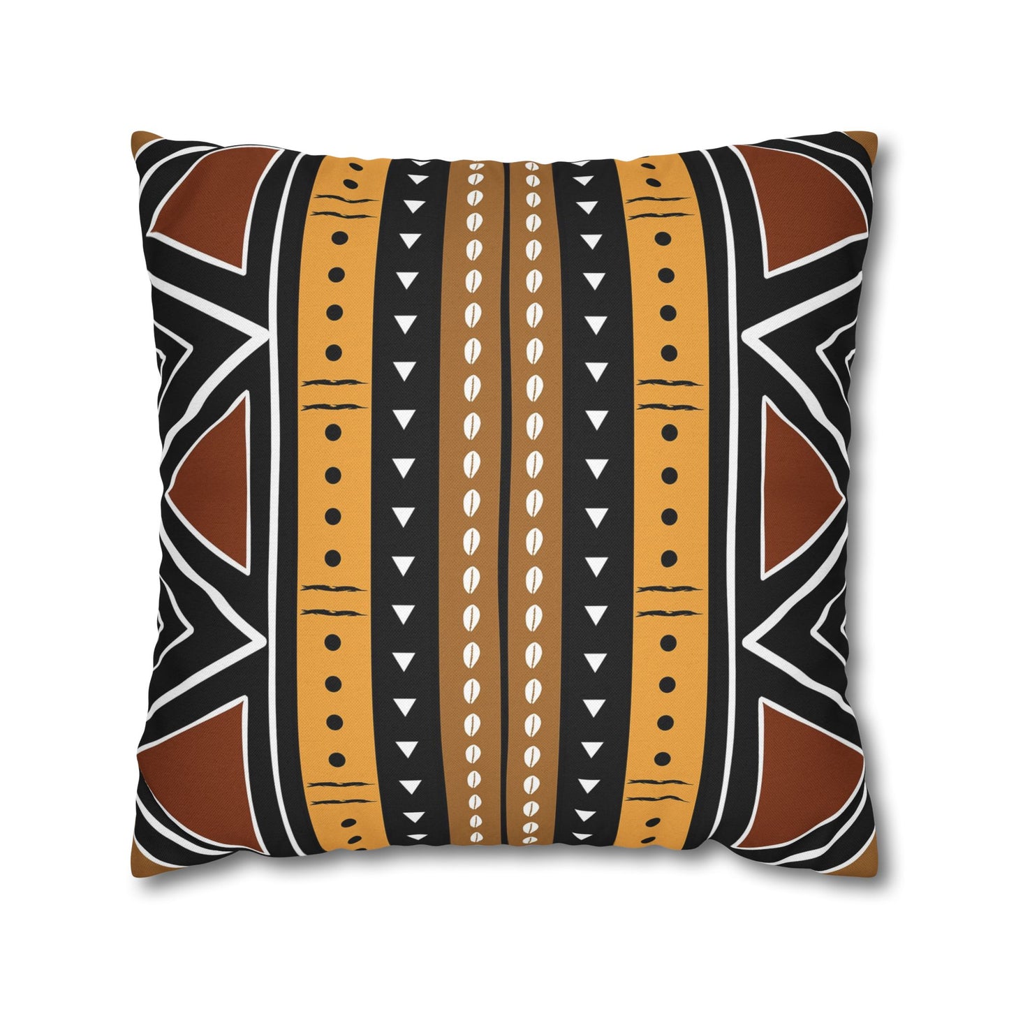 Decorative pillow with tribal pattern on a white background
