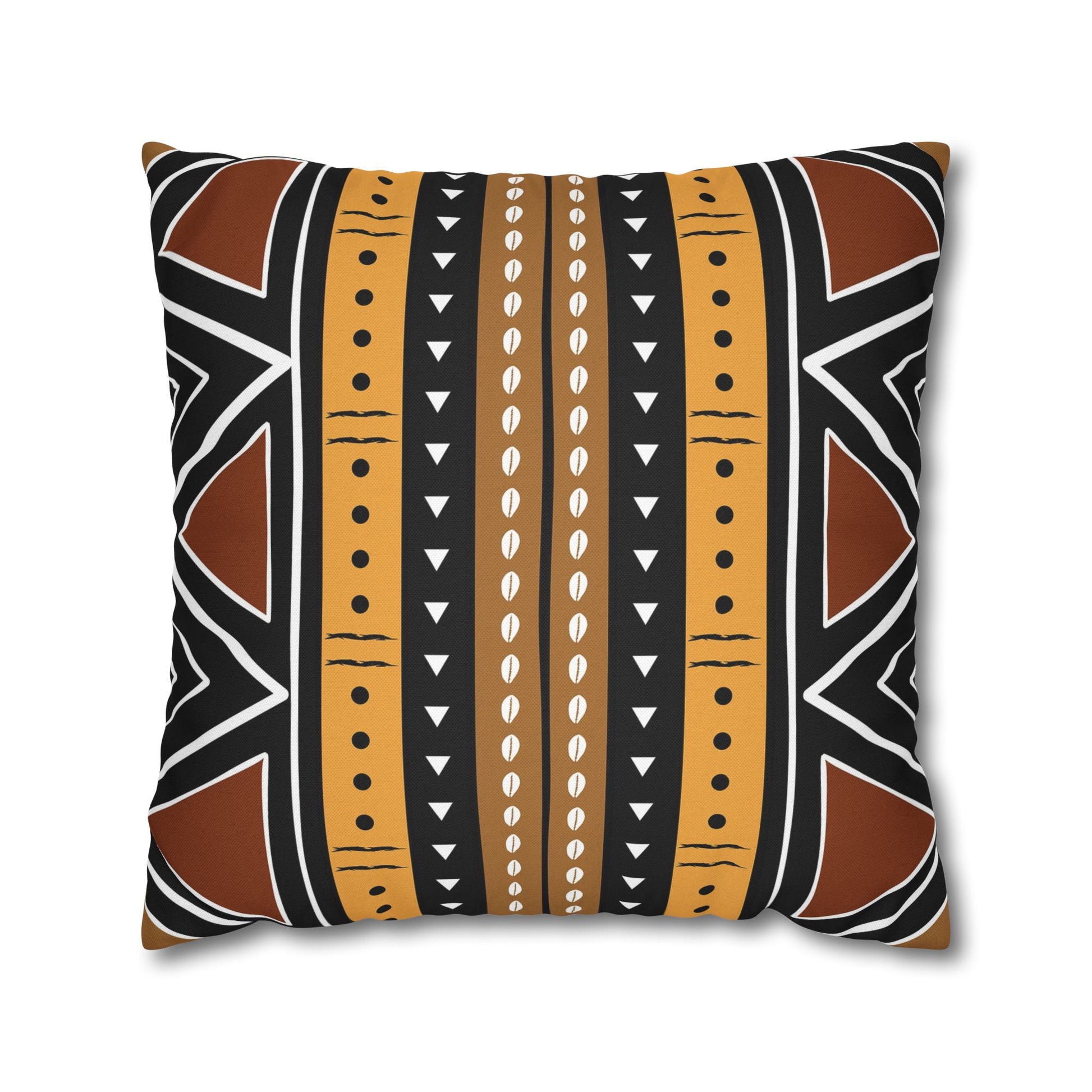 Decorative pillow with tribal pattern on a white background