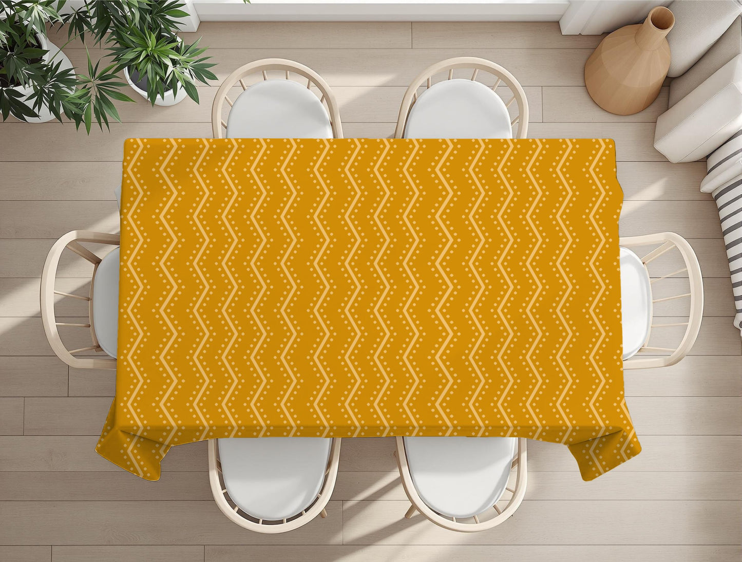 Earth tone African table cover with geometric patterns