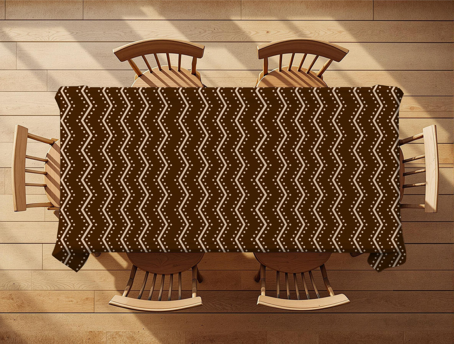 African mudcloth print tablecloth on dining table