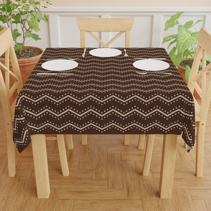 Earth tone African table cover with geometric patterns