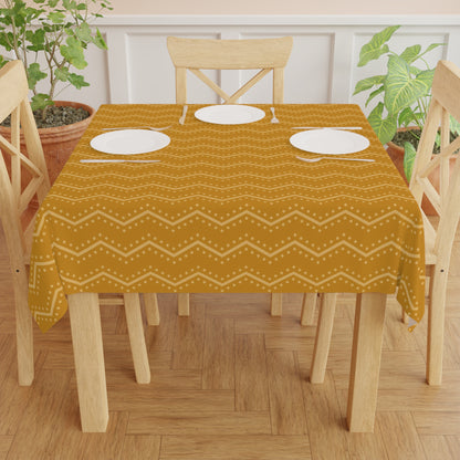 Boho tribal pattern tablecloth in modern kitchen