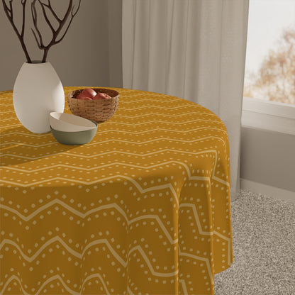 Earth tone African table cover with geometric patterns