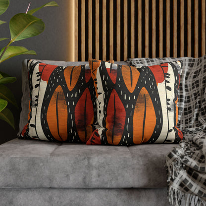 Decorative pillows with a geometric pattern on a gray sofa.