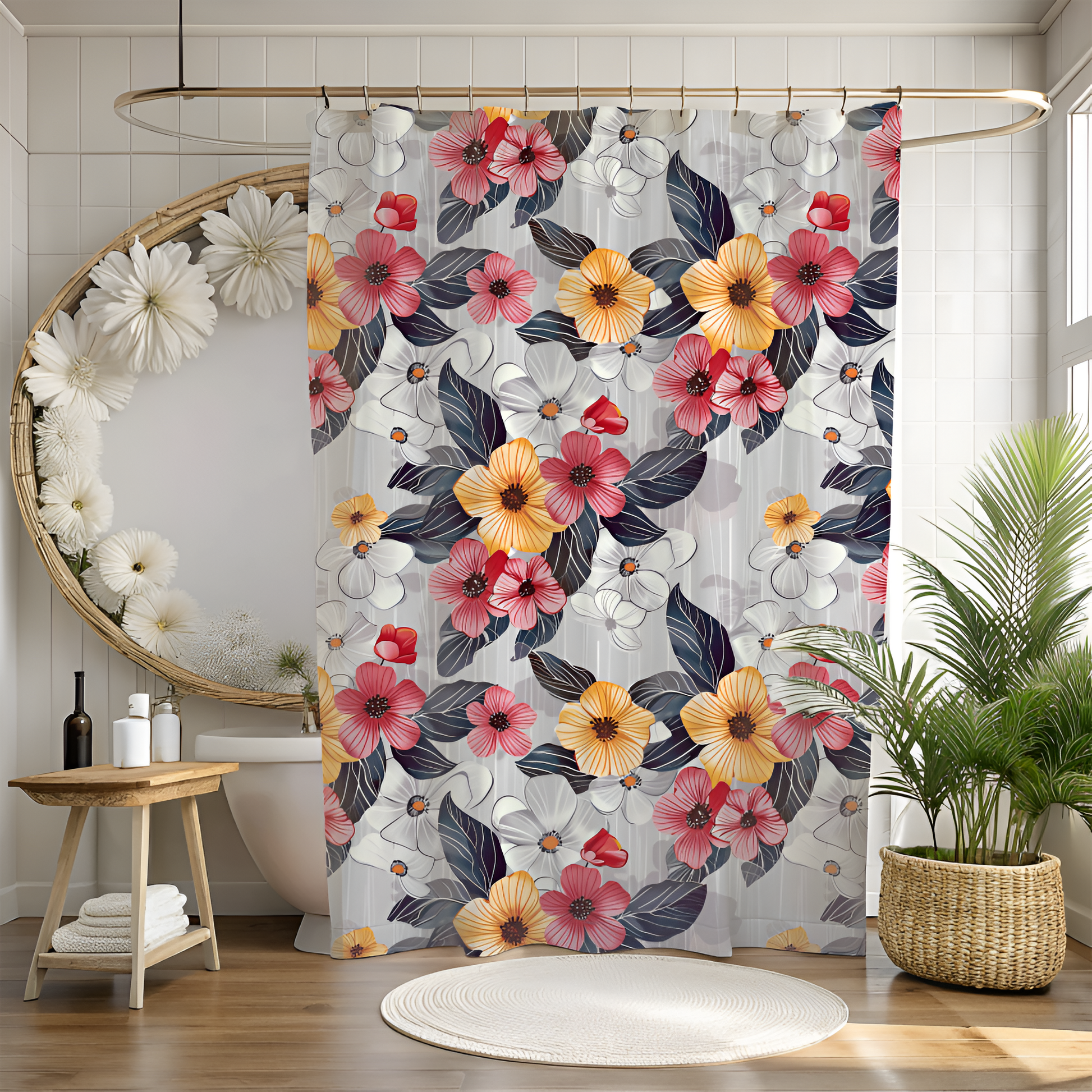 Wax Floral Print Shower Curtain-Sanktuari Decor