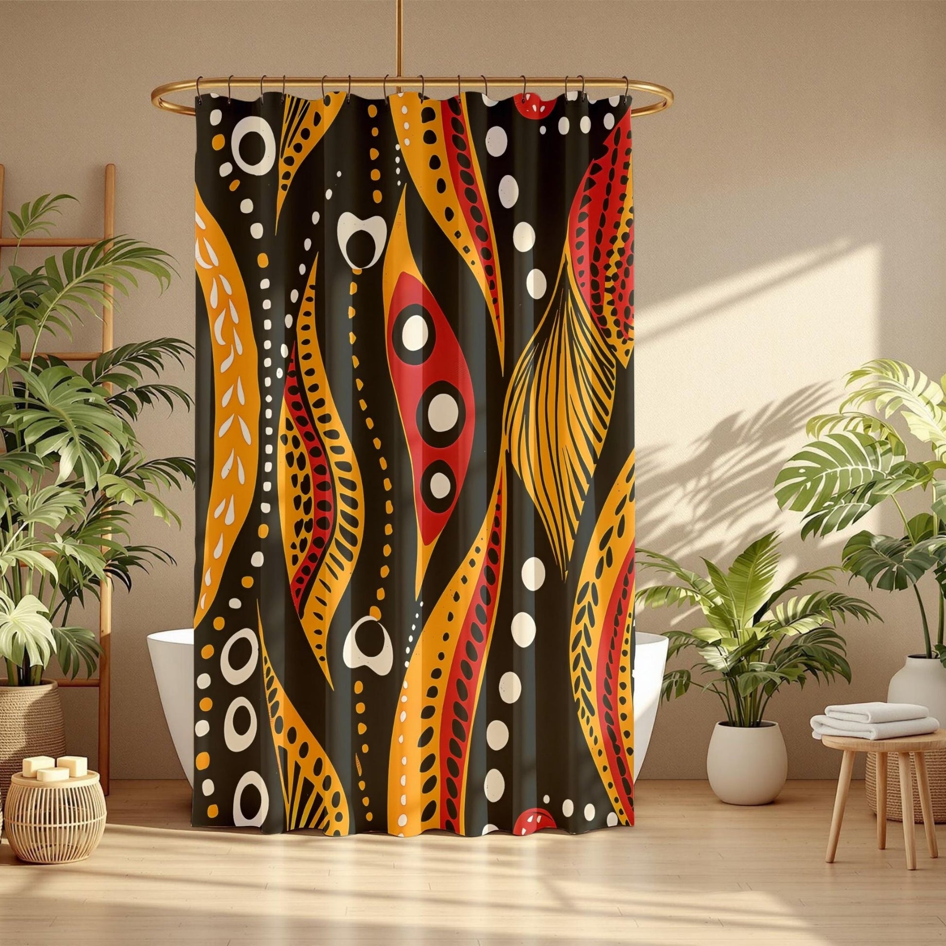 Abstract Aboriginal Wave Pattern Shower Curtain - SANKTUARI DECOR