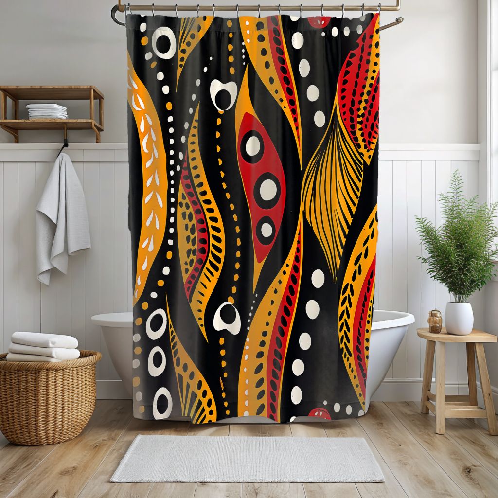 Abstract Aboriginal Wave Pattern Shower Curtain - SANKTUARI DECOR