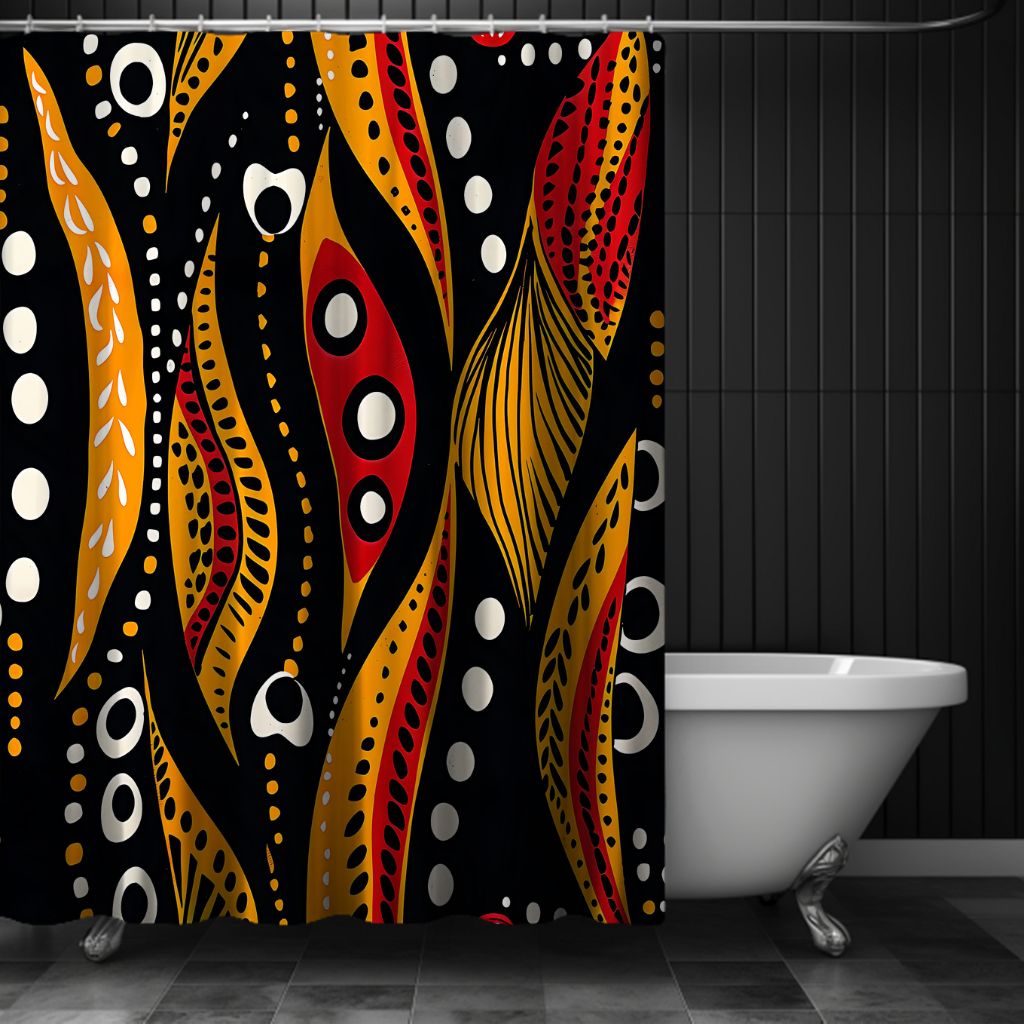 Abstract Aboriginal Wave Pattern Shower Curtain - SANKTUARI DECOR