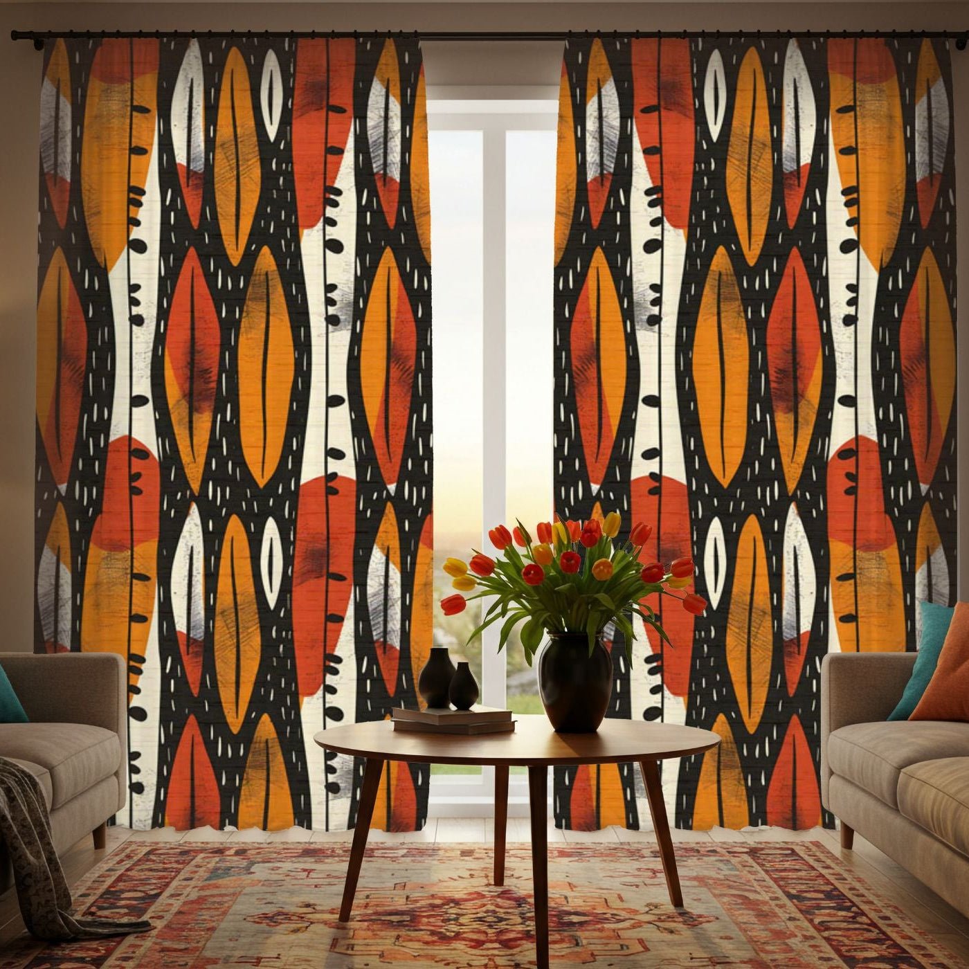 Abstract Tribal Leaf Curtains - SANKTUARI DECOR