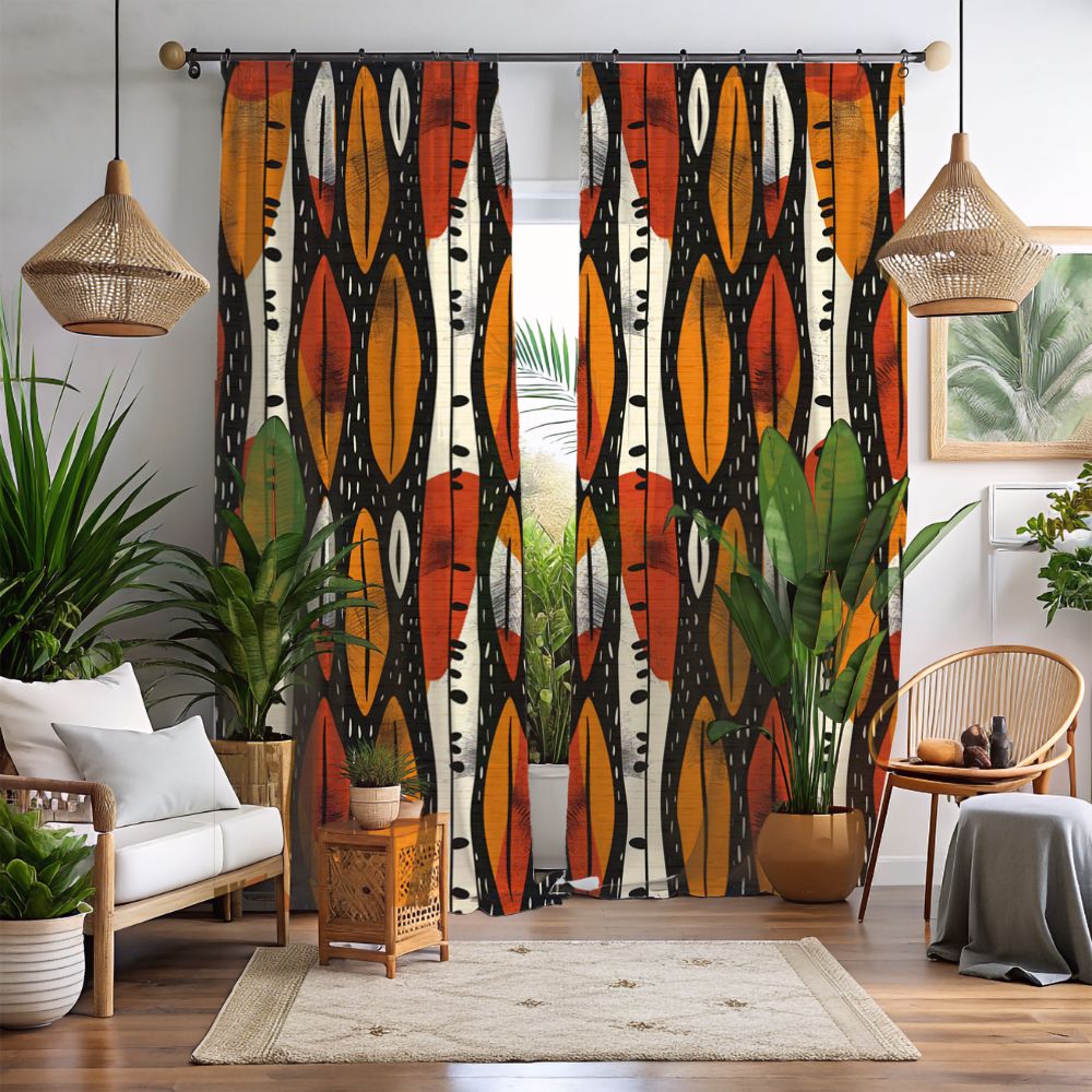 Abstract Tribal Leaf Curtains - SANKTUARI DECOR