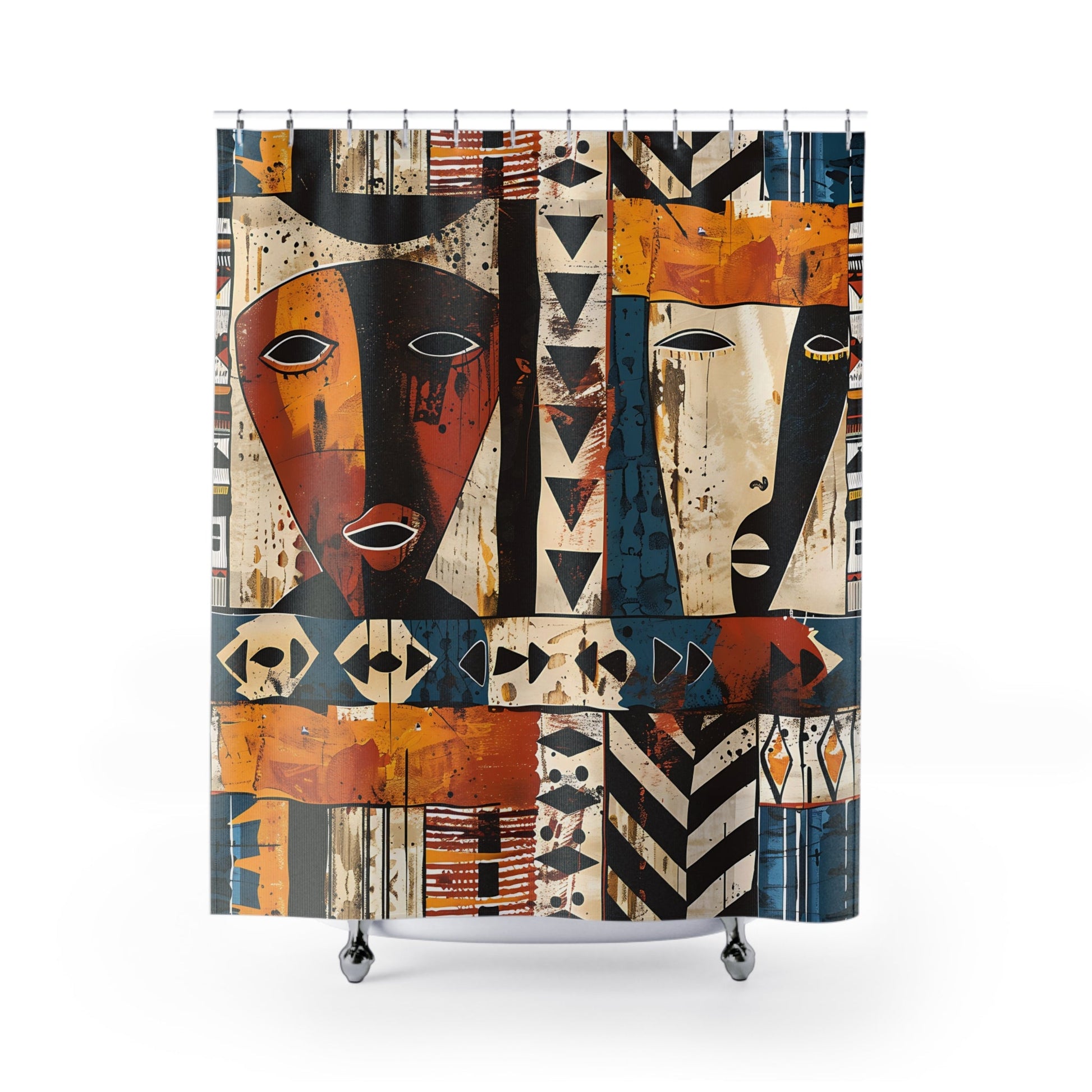 Abstract Tribal Masks Shower Curtain - SANKTUARI DECOR