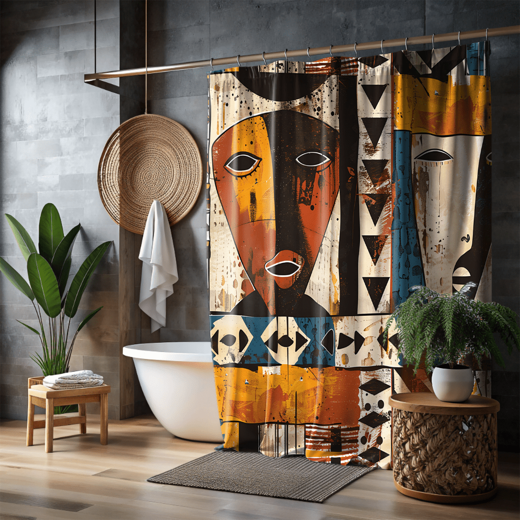 Abstract Tribal Masks Shower Curtain - SANKTUARI DECOR