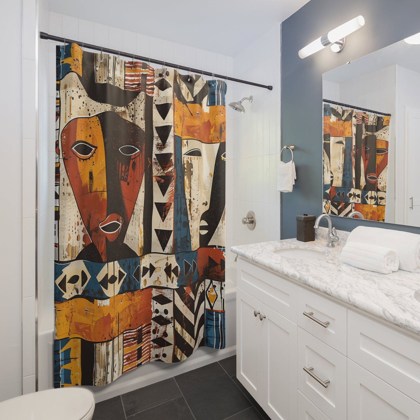 Abstract Tribal Masks Shower Curtain - SANKTUARI DECOR