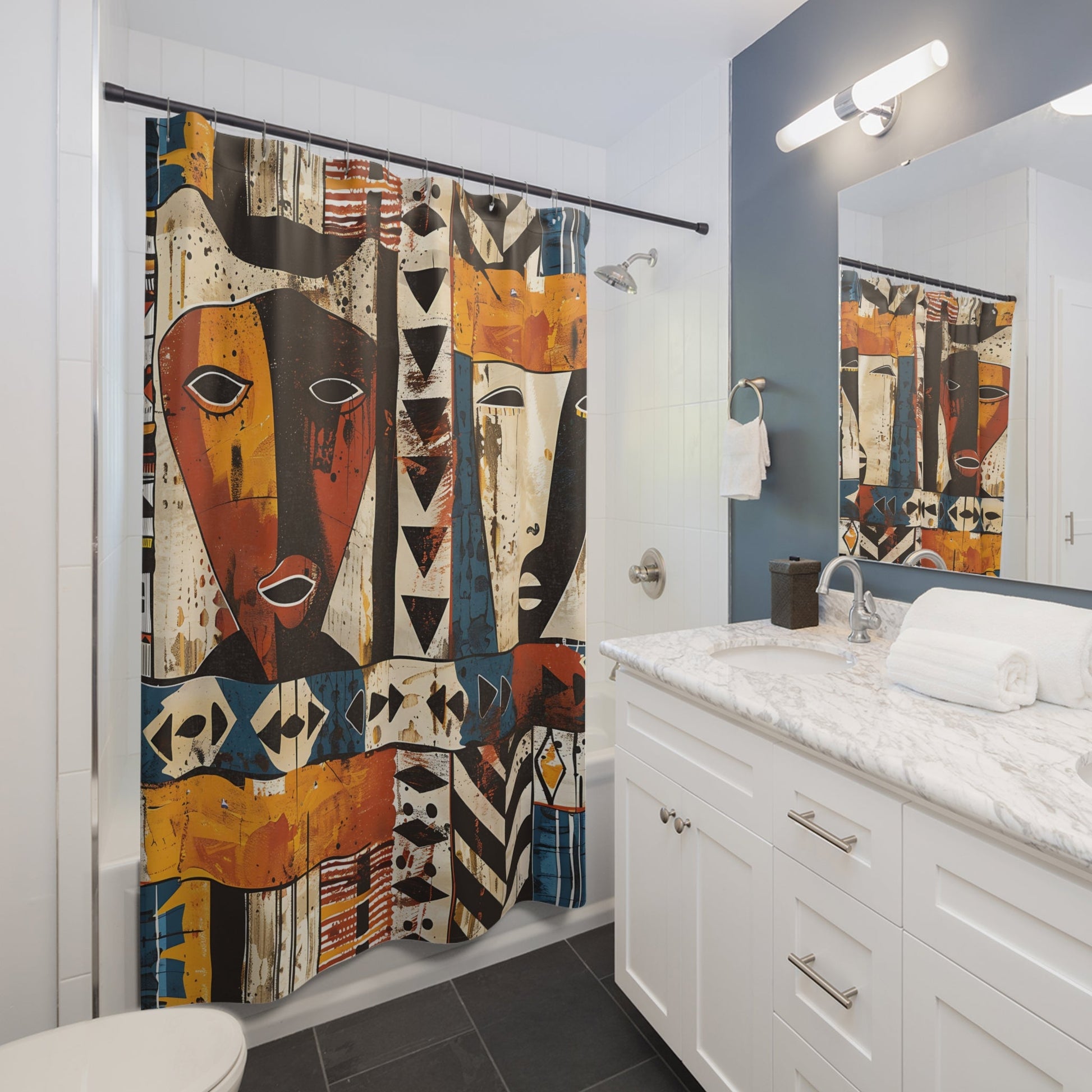 Abstract Tribal Masks Shower Curtain - SANKTUARI DECOR