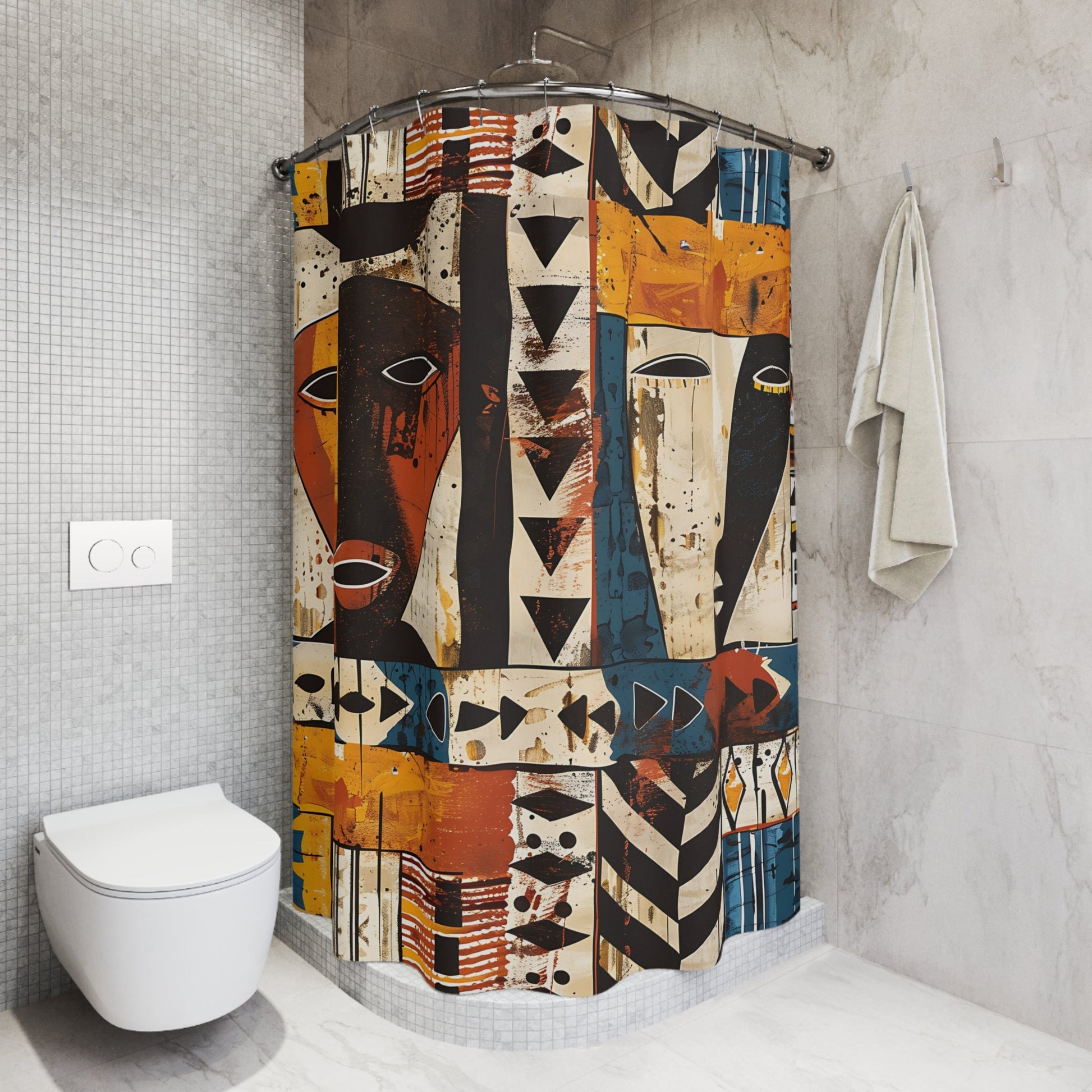 Abstract Tribal Masks Shower Curtain - SANKTUARI DECOR