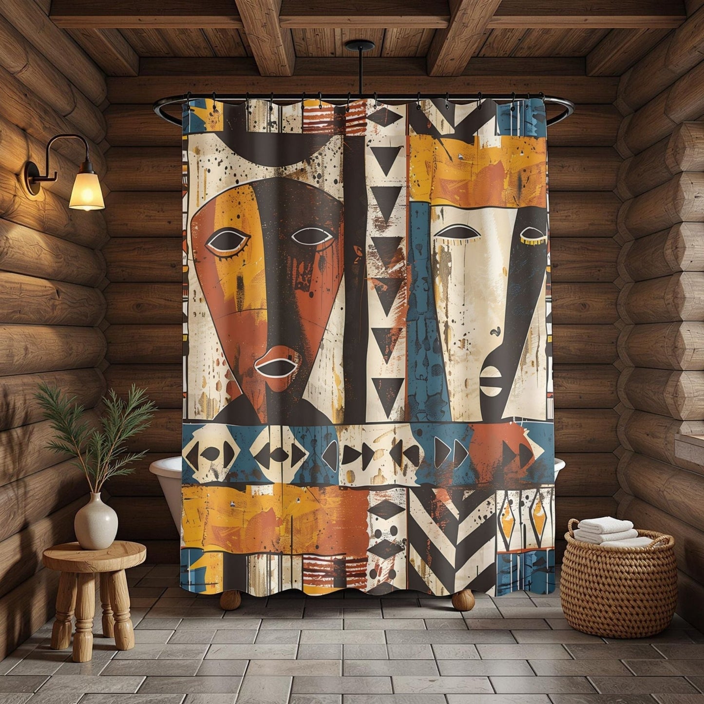 Abstract Tribal Masks Shower Curtain - SANKTUARI DECOR