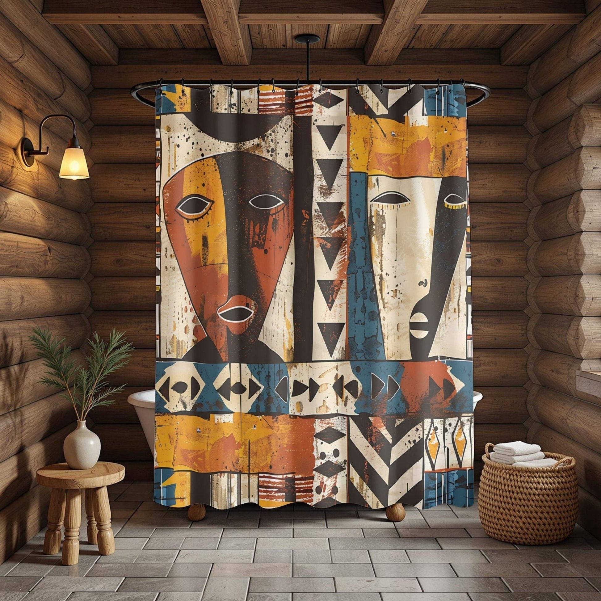 Abstract Tribal Masks Shower Curtain - SANKTUARI DECOR