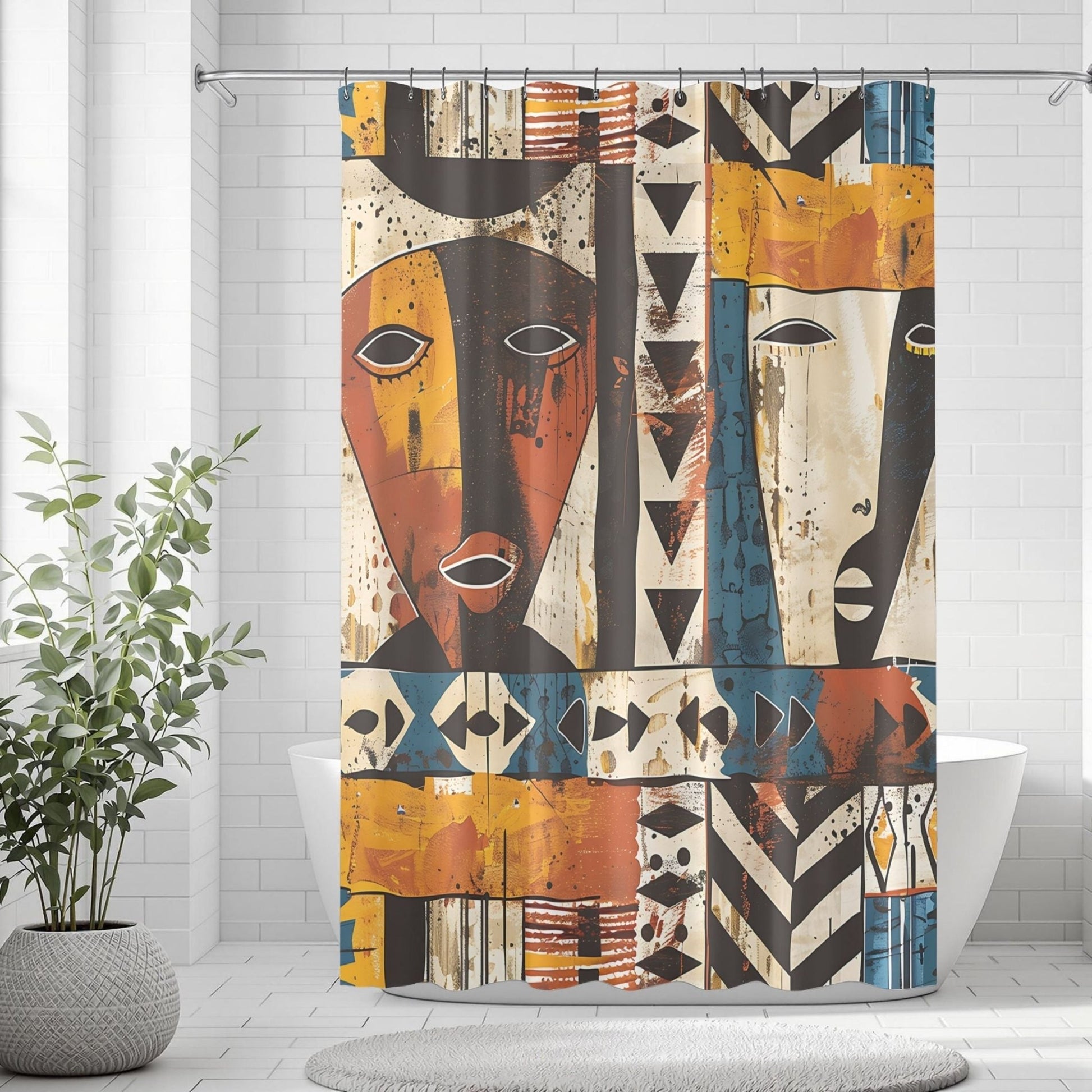 Abstract Tribal Masks Shower Curtain - SANKTUARI DECOR