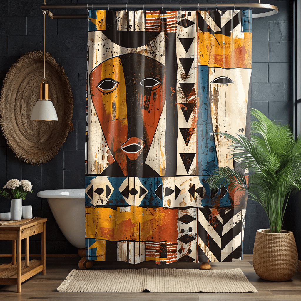 Abstract Tribal Masks Shower Curtain - SANKTUARI DECOR