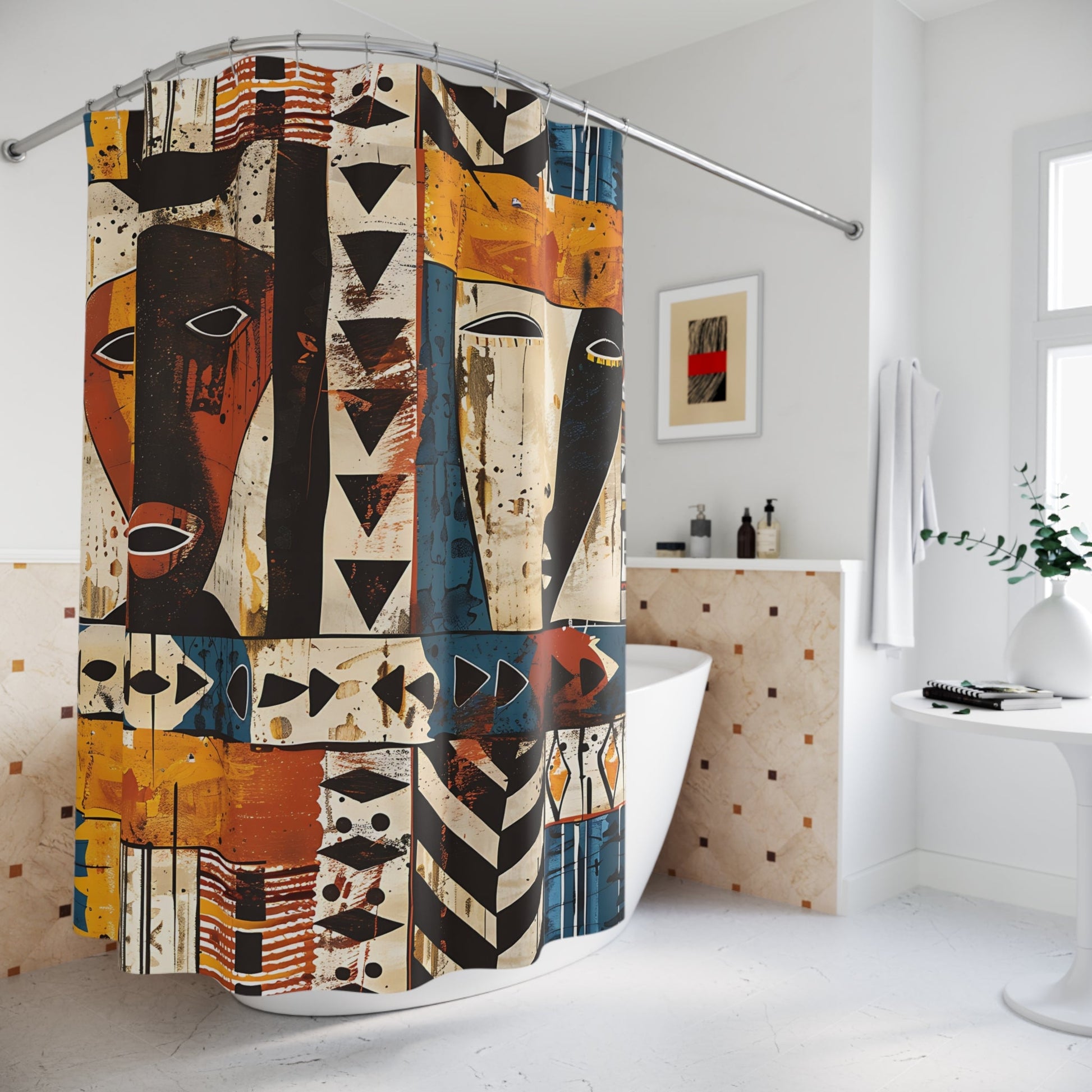 Abstract Tribal Masks Shower Curtain - SANKTUARI DECOR