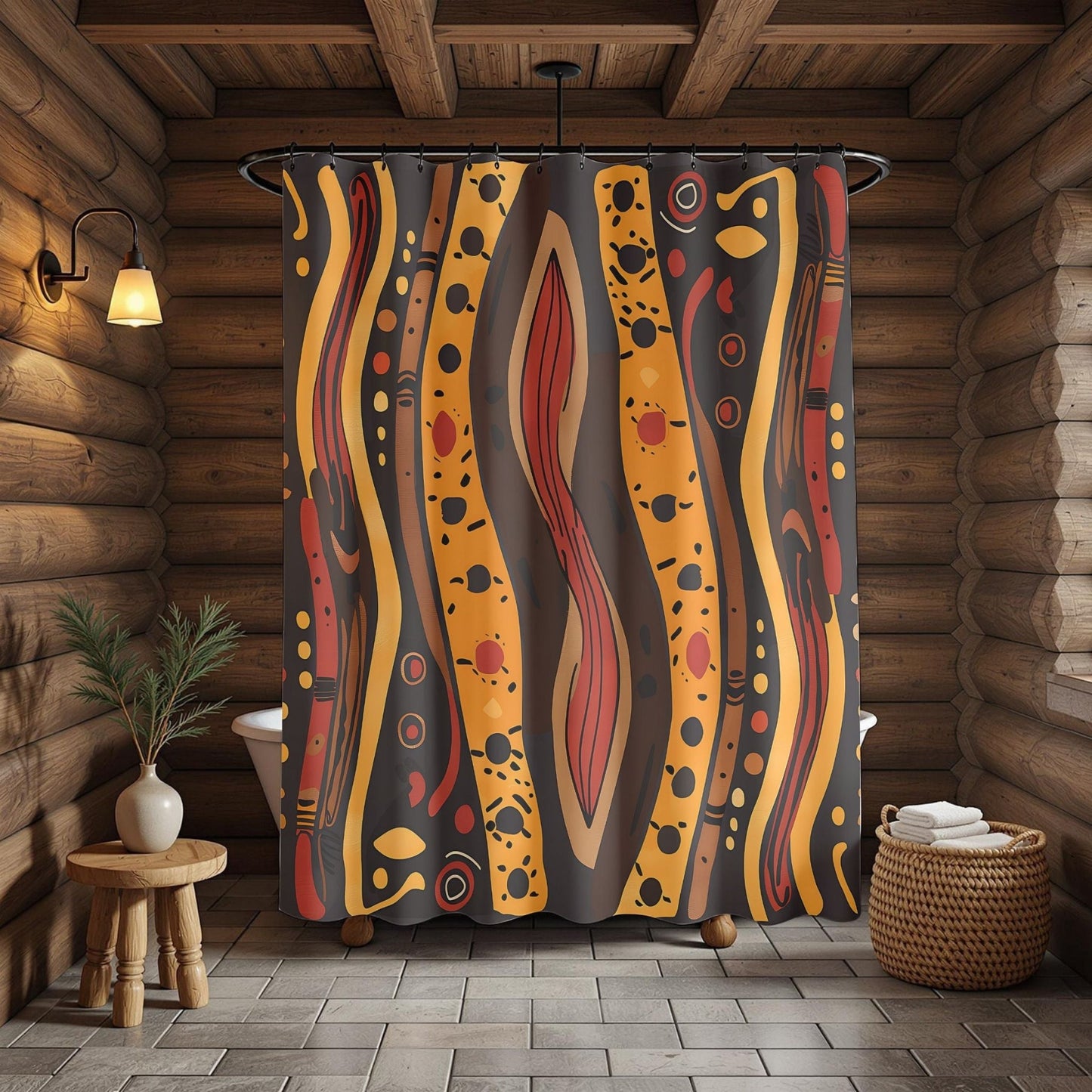Abstract Tribal Waves Shower Curtain - SANKTUARI DECOR