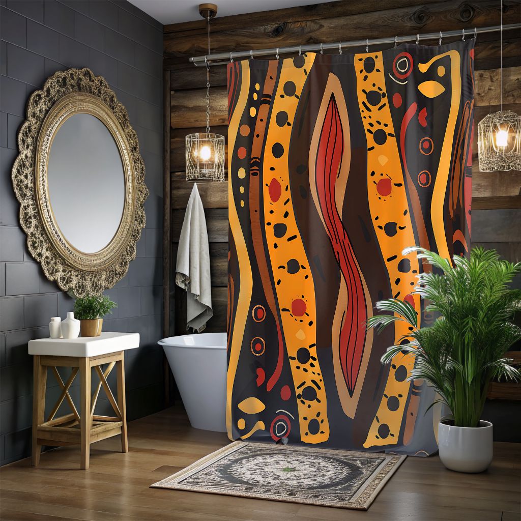 Abstract Tribal Waves Shower Curtain - SANKTUARI DECOR