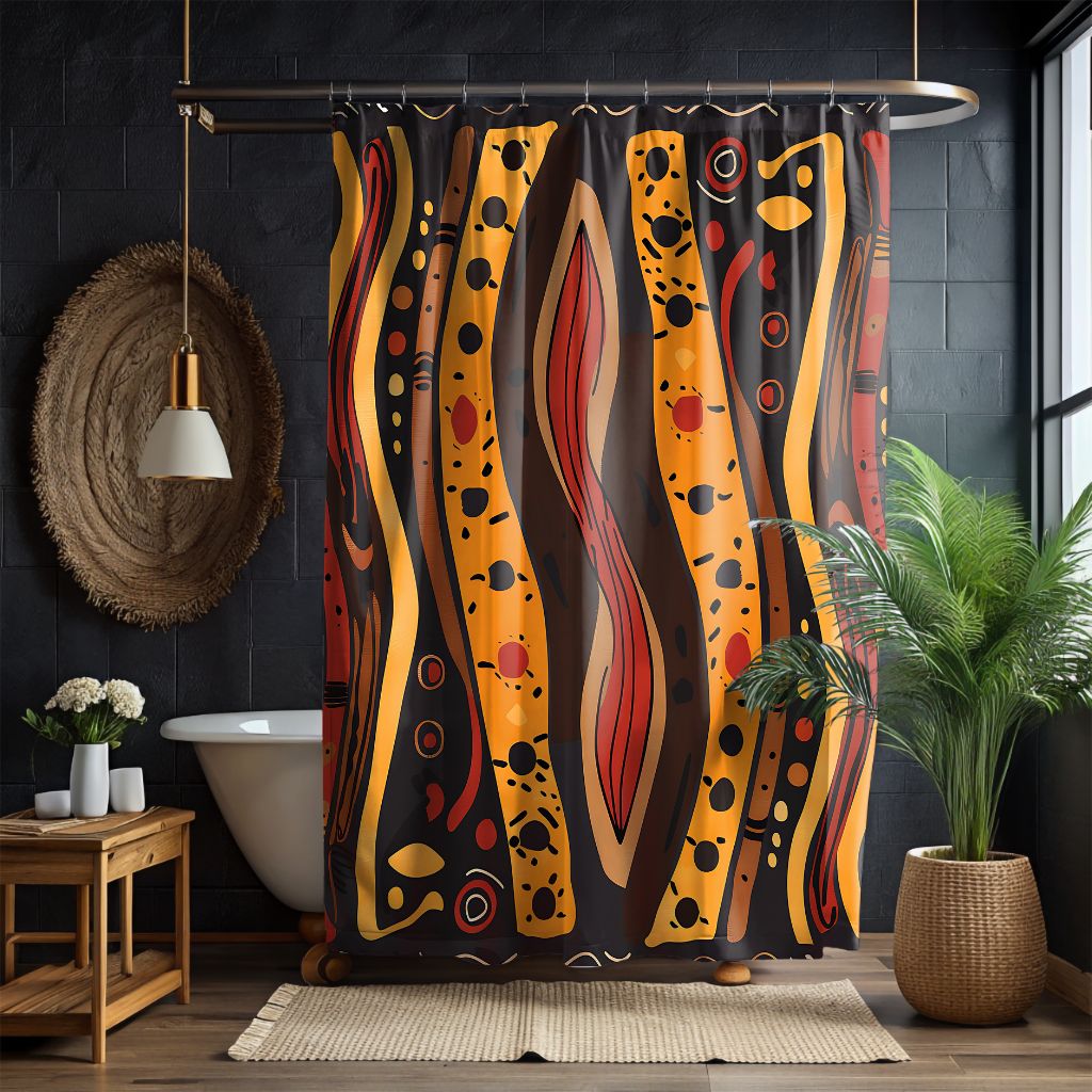 Abstract Tribal Waves Shower Curtain - SANKTUARI DECOR