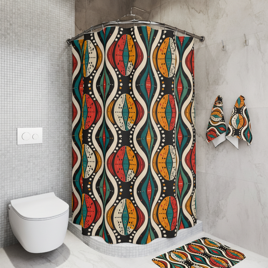 African Ankara Print Full Set - Grey Marble Bathroom