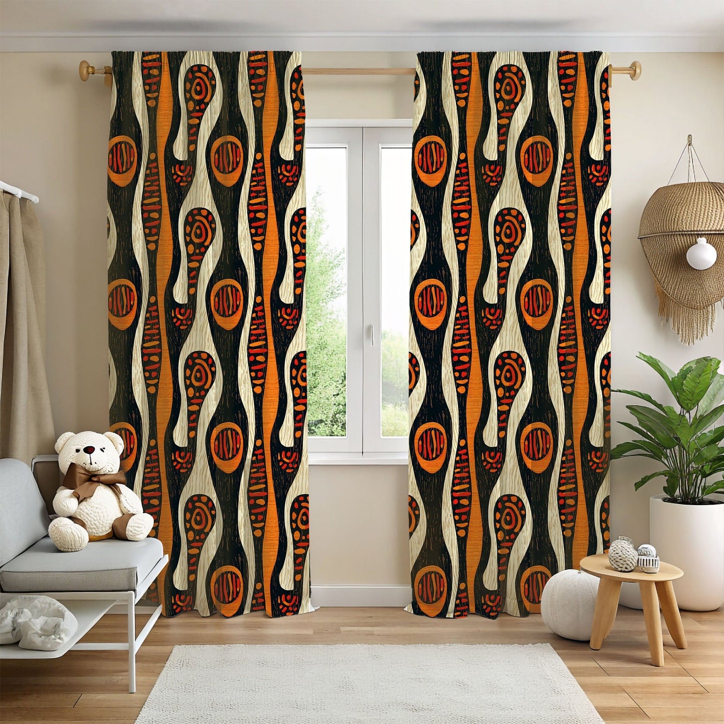 African Art Window Curtains - SANKTUARI DECOR