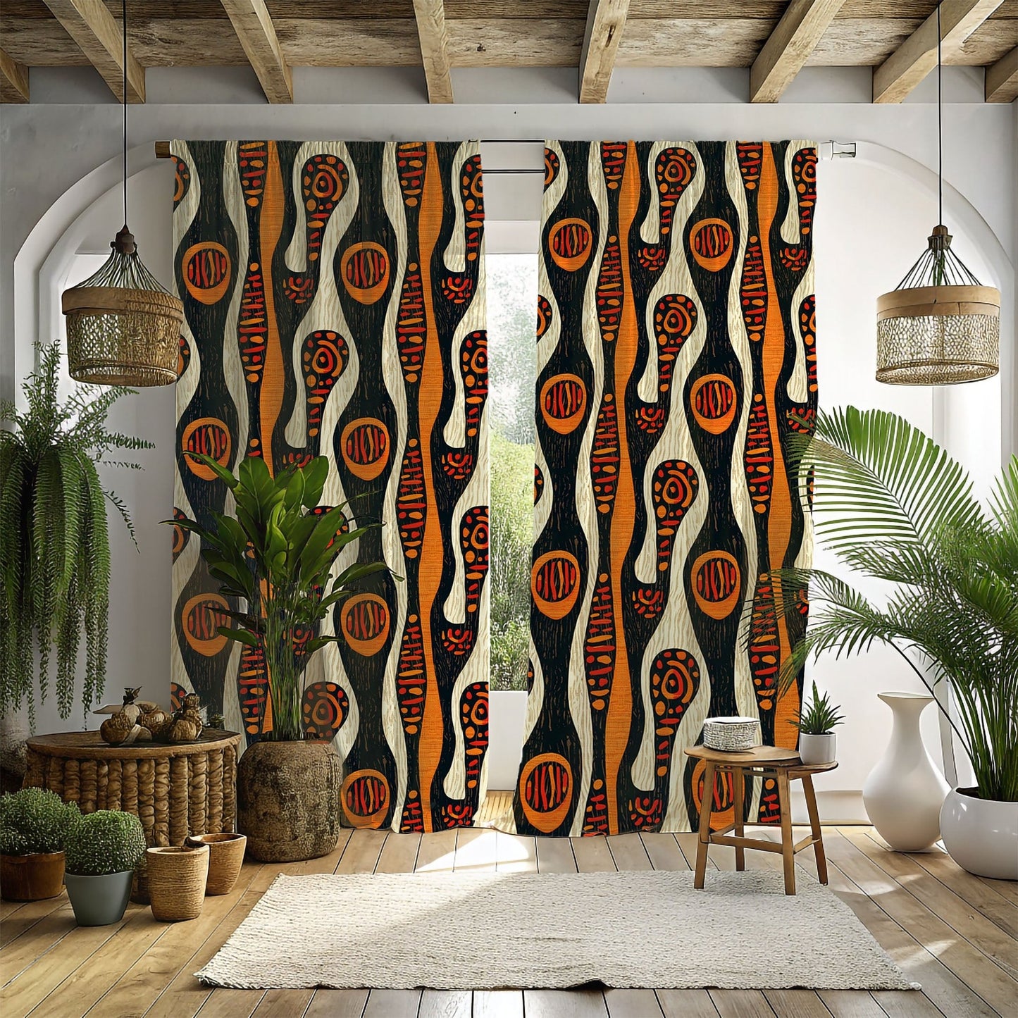 African Art Window Curtains - SANKTUARI DECOR