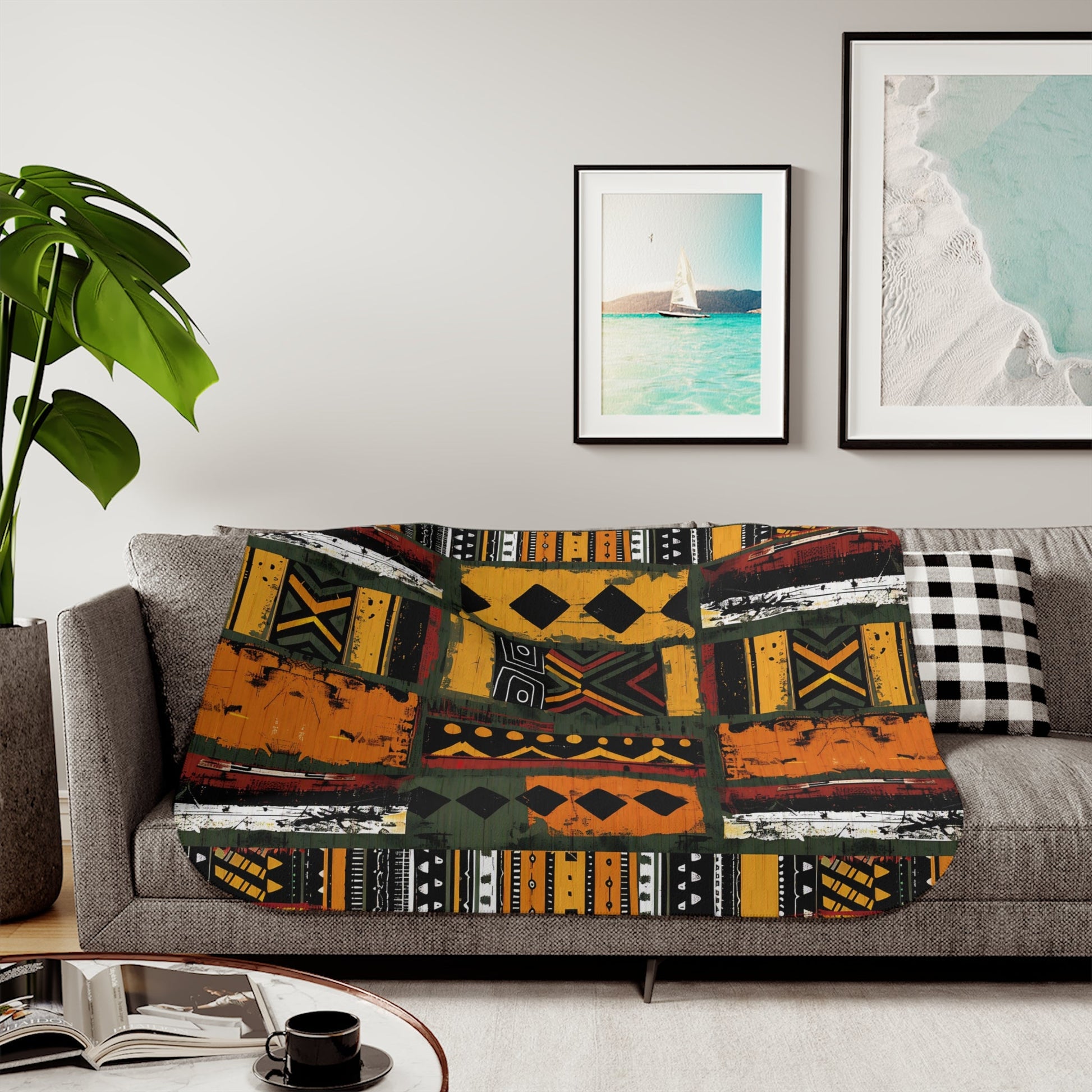African Mudcloth Sherpa Blanket - SANKTUARI DECOR