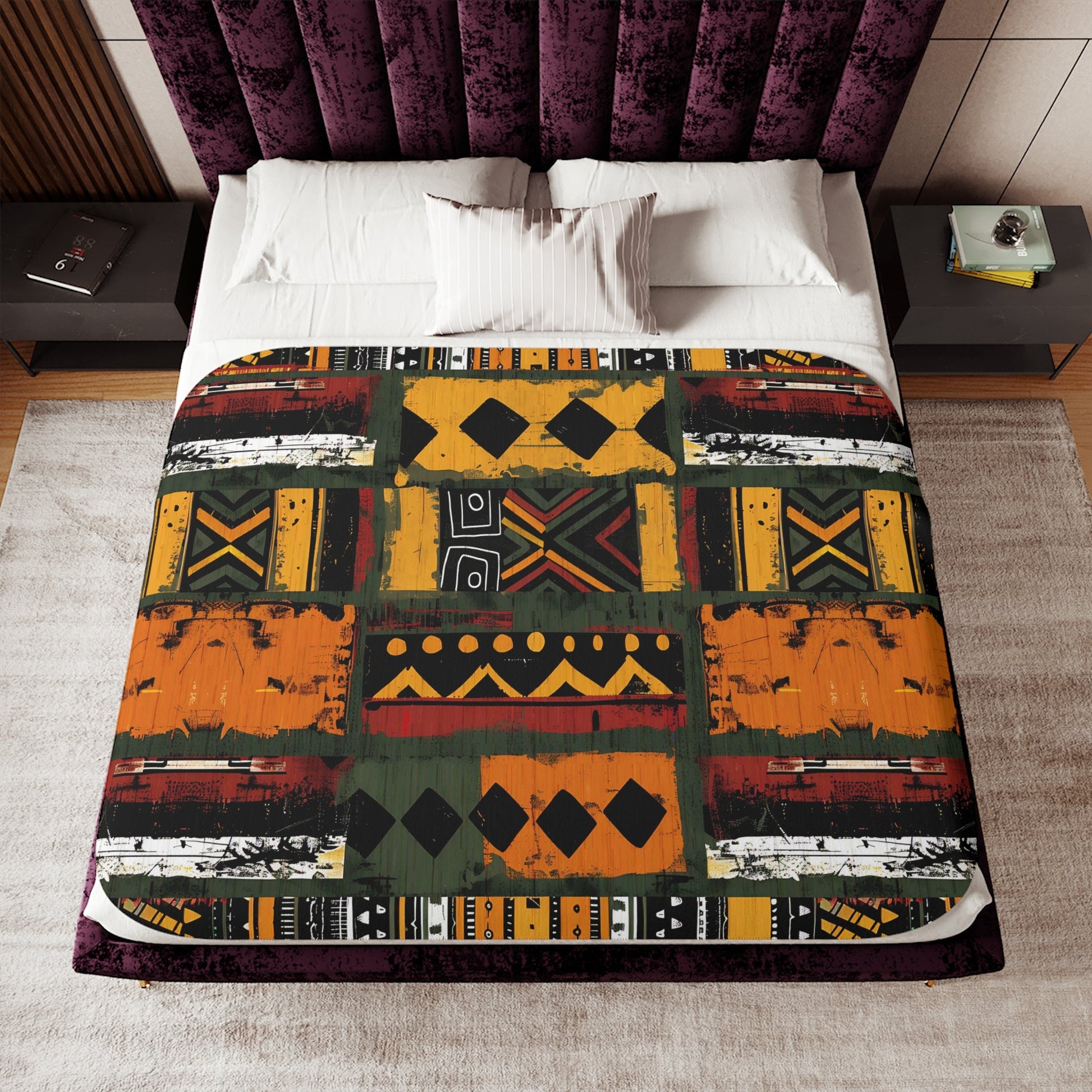 African Mudcloth Sherpa Blanket - SANKTUARI DECOR
