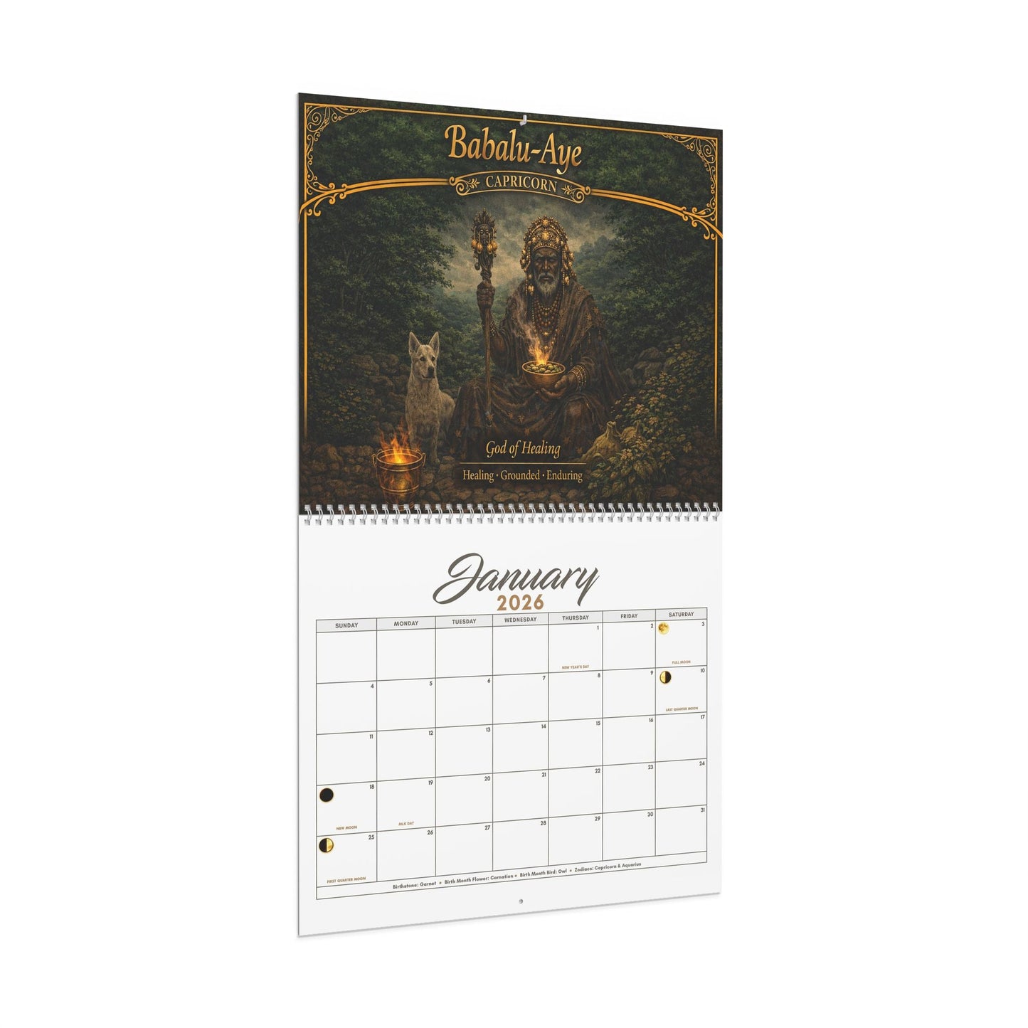 African Orishas Zodiac and Moon Phases 2026 Wall Calendar - SANKTUARI DECOR