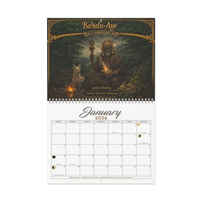African Orishas Zodiac and Moon Phases 2026 Wall Calendar - SANKTUARI DECOR