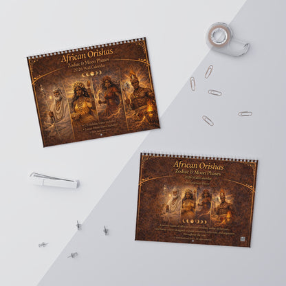 African Orishas Zodiac and Moon Phases 2026 Wall Calendar - SANKTUARI DECOR