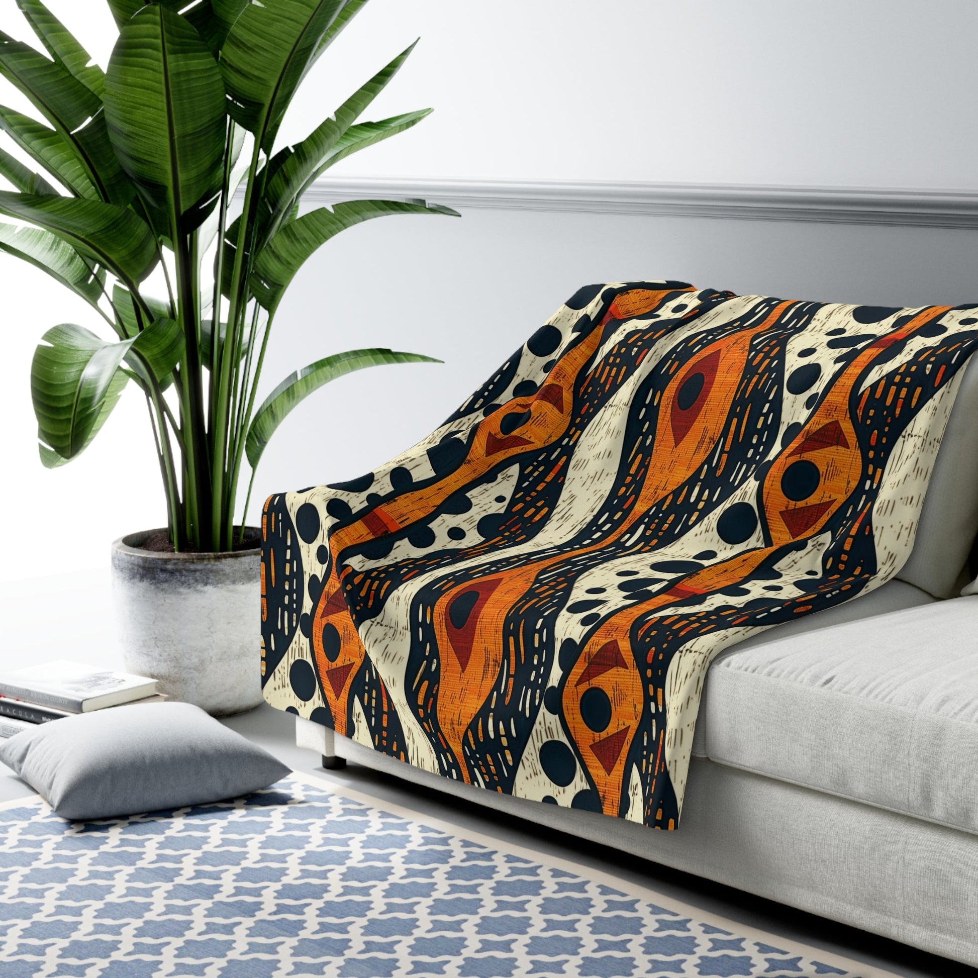 African Tribal Mudcloth Sherpa Blanket - SANKTUARI DECOR