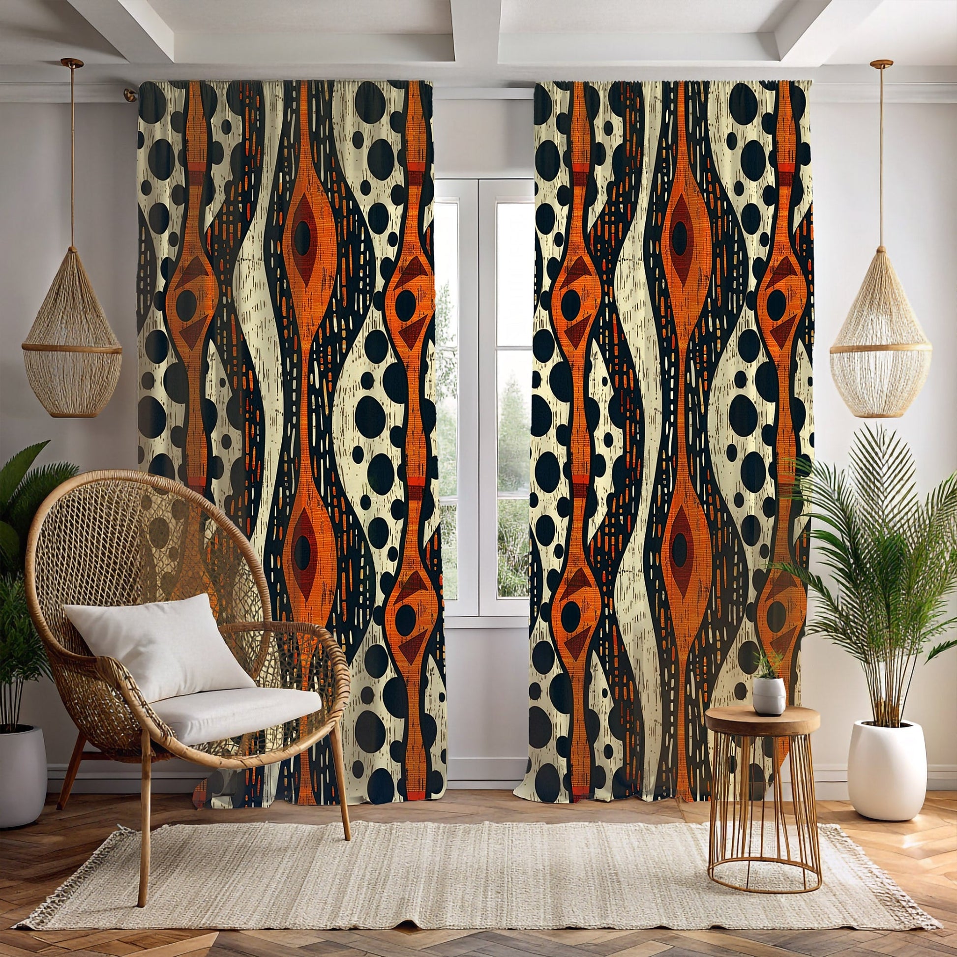 African Tribal Print Window Curtains - SANKTUARI DECOR