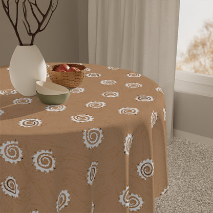 Cultural print tablecloth styled with napkins and placemats
